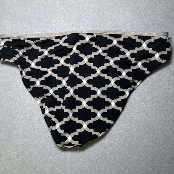 Cremieux Bikini Swim Bottoms Black Beige Geometric Print Women’s Medium - Picture 2 of 4